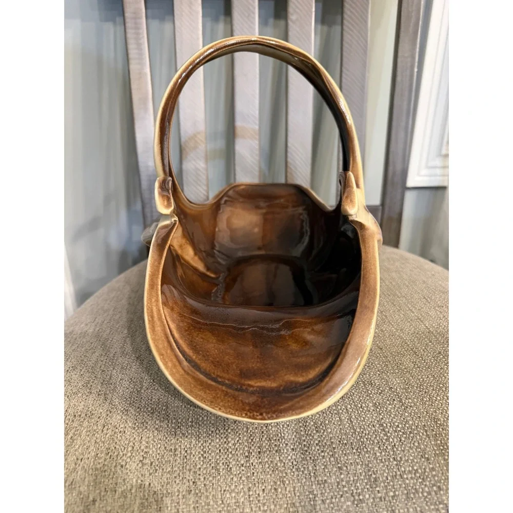 Vintage Hull Pottery Woodland S-8 Basket Vase Pinecone Mid Century Modern USA